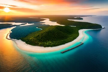 Canvas Print - view of island at sunset