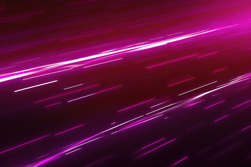 Wall Mural - Neon light motion. Futuristic background. Blur fluorescent pink color glowing electric laser rays trail on dark black abstract cyber art illustration with copy space.