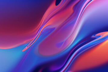Wall Mural - Color fluid. Neon splash. Blur vibrant purple blue orange gradient glowing shiny paint wave flow art illustration abstract background with copy space.