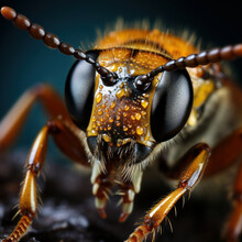 Ultra Close Up Macro Shot Of Bee, Realistic Quality, Arthropod , Closer Eyes , Documentary-like,generative AI