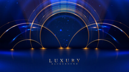 Wall Mural - abstract blue luxury modern art background with gold circle frame elements with empty space and glit