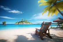 Art Tropical Paradise Beach With A Sun-lounger Facing The Blue Sea