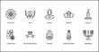 © IconArt - religion outline icons set. thin line icons such as priest, heresy, candle, christian, pastafarianism, hamsa, easter bunny vector.