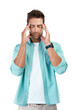 © Bharat Krunal/peopleimages.com - Migraine, head pain or man with headache stress, brain fog or burnout isolated on transparent png background. Exhausted, tired face or dizzy person frustrated or worried by anxiety, problem or crisis