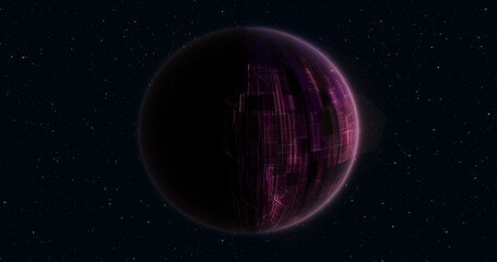 Wall Mural - abstract realistic planet purple hi-tech luminous round sphere in space against the background of st