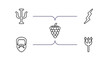greece outline icons set. thin line icons such as psi, zeus, grapes bunch, plato, poseidon vector.