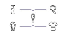 Fashion Outline Icons Set. Thin Line Icons Such As Cord Lace, Tasbih, Mirrors, Working Coverall, Sportswear Vector.