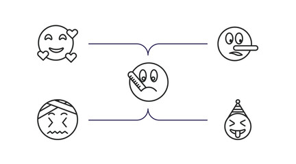 Canvas Print - emoji outline icons set. thin line icons such as love emoji, liar emoji, ill headache crazy vector.