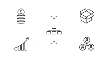 Sticker - business outline icons set. thin line icons such as dollar coins stack, empty box, hierarchy structure, graphic progression, cooperate vector.