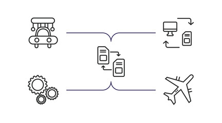 Wall Mural - artificial intellegence outline icons set. thin line icons such as high speed tube, data transfer, memory transfer, hine, aeroplane vector.