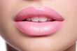 Close up of woman's lips with pastel pink lipstick