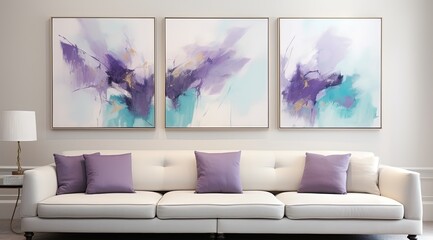 Wall Mural -  abstract background of art illustration framed in minimalism style color splash set on wall in living room, mockup idea, Generative Ai