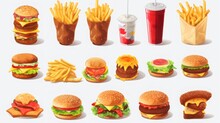 Set Of Fast Food Isolated On Transparent Background