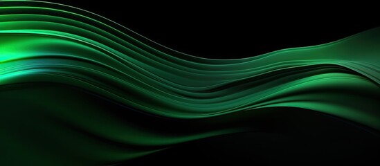 Sticker - Copy space background with an abstract texture of a green neon color strip wave on a black paper.