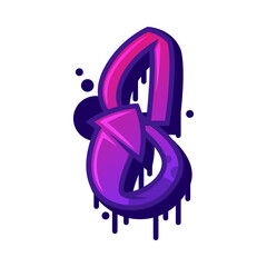 Sticker - Graffiti Eight Number and Purple Bold Numeral Vector Illustration