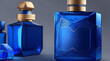 Men perfume blue bottle advertising promotional mockup product packaging closeup. Generative AI.