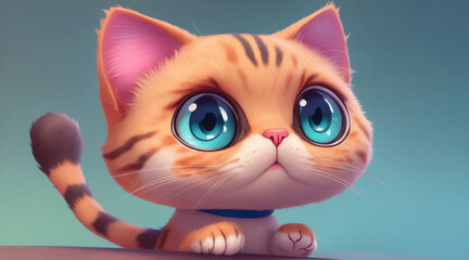 Wall Mural - Cute cartoon cat. Generative AI.