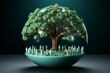 Illustration of Corporate Social Responsibility, green treese or eco system in sphere