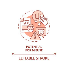 2D editable potential for misuse thin line icon concept, isolated vector, red illustration representing digital currency.