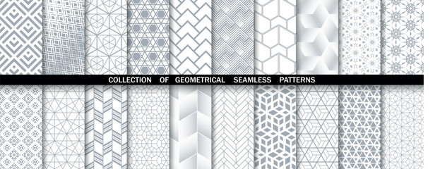 Geometric set of seamless gray and white patterns. Simpless vector graphics.