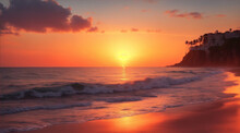 Beautiful Seaside When Sunset. Generative AI.