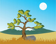 Vector illustration solitary tree on background of the mountains