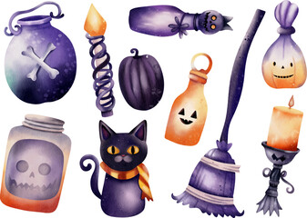 Watercolor illustration for Halloween elements