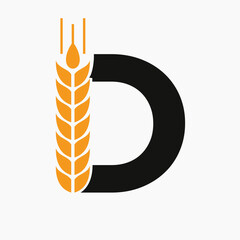 Wall Mural - Letter D Wheat Logo For Agriculture Symbol Vector Template
