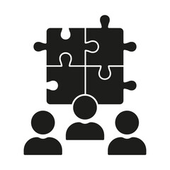 Wall Mural - Team Building, Unity, Success Partnership, Puzzle Jigsaw Together Silhouette Icon. Collaboration, Cooperation, Teamwork Glyph Pictogram. Business Community Solid Symbol. Isolated Vector Illustration