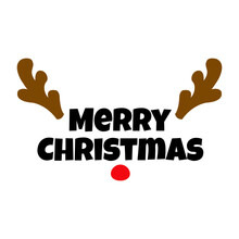 Tiempo De Navidad. Logo Con Palabras En Texto Manuscrito Merry Christmas Con Nariz Y Astas De Reno Rudolph Para Su Uso En Invitaciones Y Felicitaciones