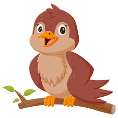 Wall Mural - Cartoon bird on a tree branch. Vector illustration