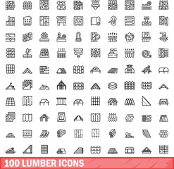 Sticker - 100 lumber icons set. Outline illustration of 100 lumber icons vector set isolated on white background