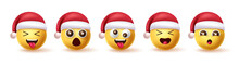 Christmas Santa Emoji Characters Set Vector Design. Santa Claus Emojis And Smileys Character Isolated In White Background. Vector Illustration Smiley Emoticon Collection. 
