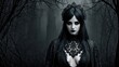 © Vitalii - Gothic alternative punk necromant girl in black clothes with pale skin. Generative AI