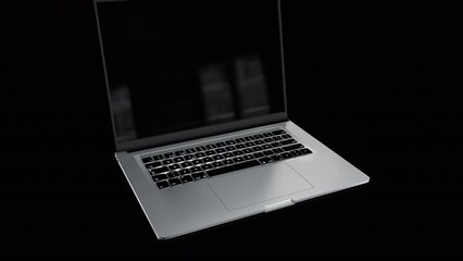 Wall Mural - high-quality laptop 3d render blank screen opening with green screen switching on - isolated on blac