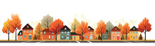 Autumn Street Suburb District Houses Vector Simple Isolated Illustration