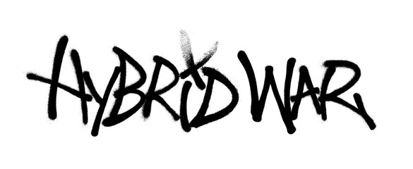 Sprayed hybrid war font graffiti with overspray in black over white. Vector illustration.