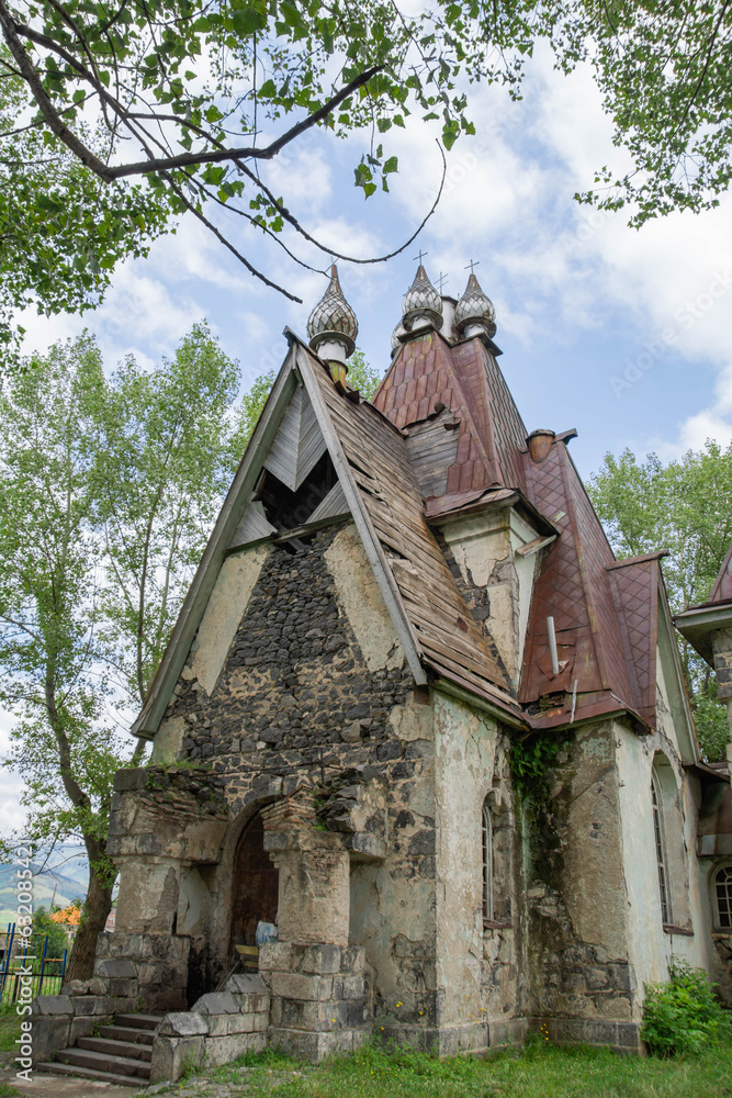 Russian church, former Orthodox church. Monastery architecture, arches ...