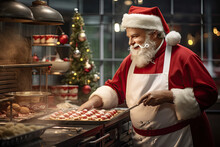 Santa Claus In A Chef's Uniform, Cooking Chrismast Cookies
