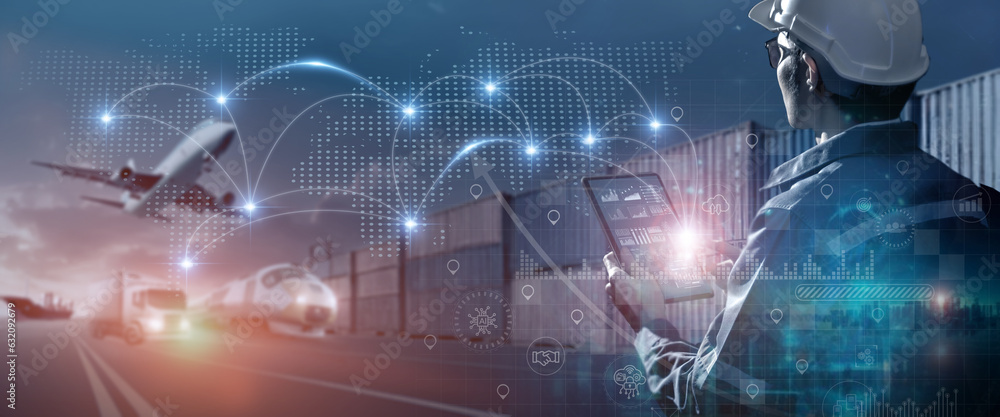 Transportation and logistics network distribution technology concept ...
