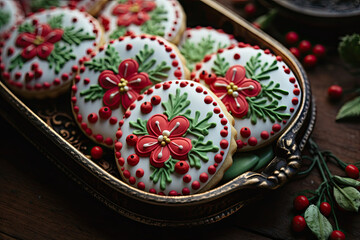Wall Mural - Christmas ornament sugar Cookies with intricate designs. 