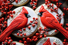 Gingerbread Christmas Cookies With Cardinals And Icing 
