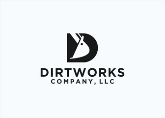 initial d with excavator logo design vector silhouette illustration