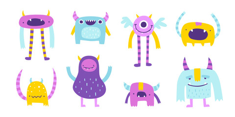 Wall Mural - set of cute monsters. vector collection of friendly beasts for kids. bright doodle monsters bundle f