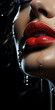 canvas print picture - Sinnliches erotisches Sexy Gesicht einer Frau mit roten Lippen und schöner Visagistik für die Kosmetika als Poster Nahaufnahme, ai generativ