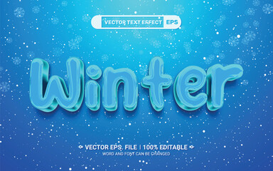 Wall Mural - Snow winter editable 3d vector text effect