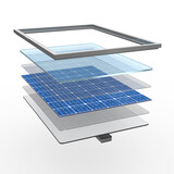Fototapeta Desenie - 3d-Illustration Solarpanel, Aufbau, Konstruktion mit einzelnen Materialien und Schichten, isoliert