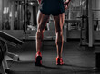 © VlaDee - Bodybuilders muscular calf legs. Athlete man doing workout exercise in gym