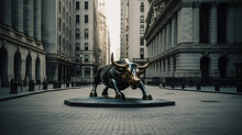 The Bull Of Wall Street, Charging Bull Statue. Generative AI.