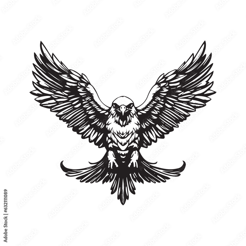 Eagle, hawk, falcon emblem with spread wings, heraldic symbol, bird ...